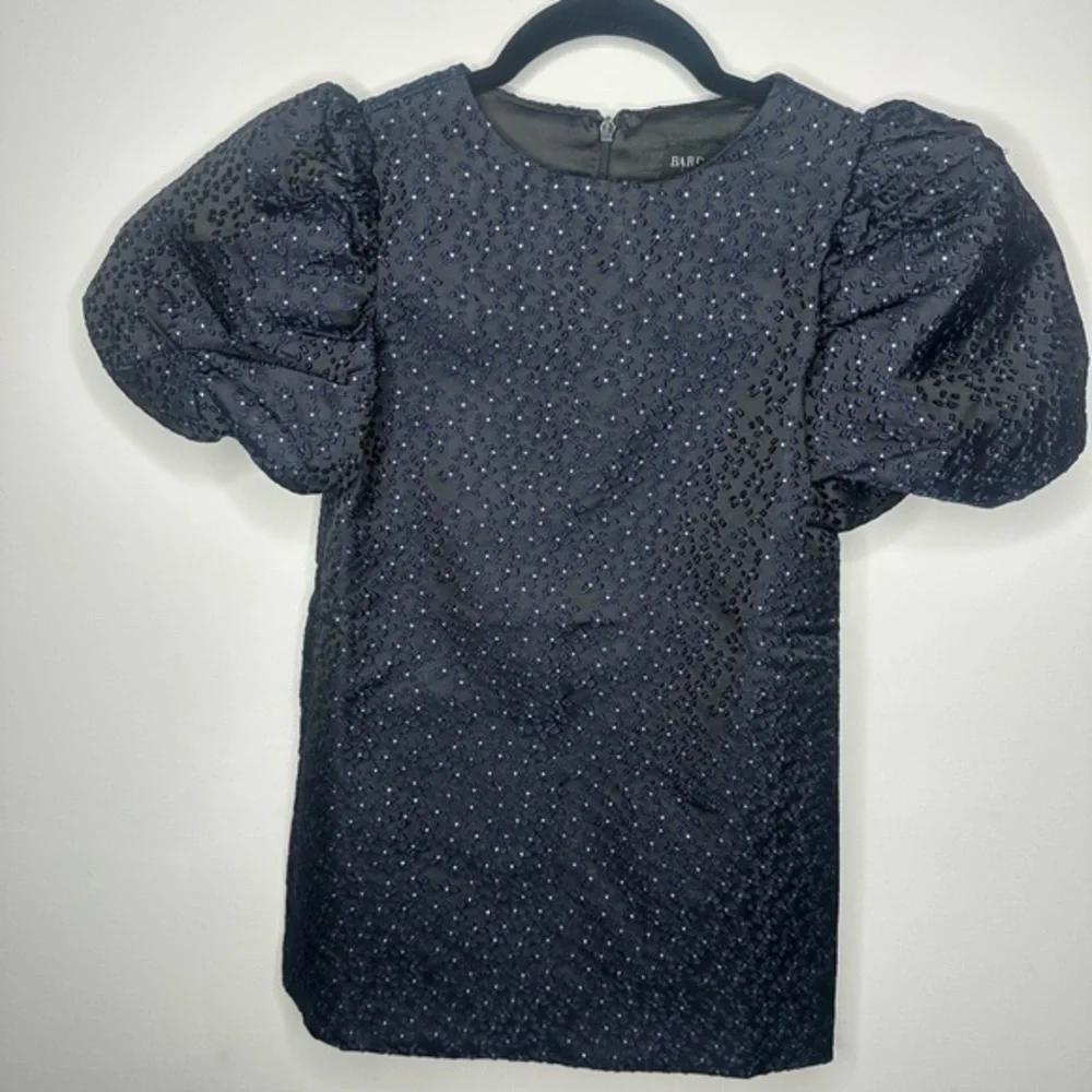 Black Puff Sleeve Dress with Blue Accents